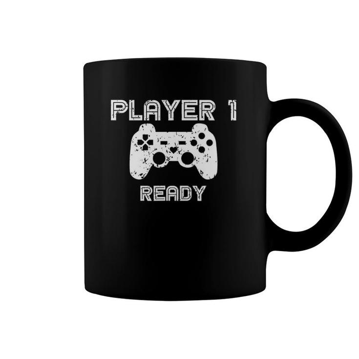 Player 1 Ready Gamer  Gaming Gift For New Dad Coffee Mug