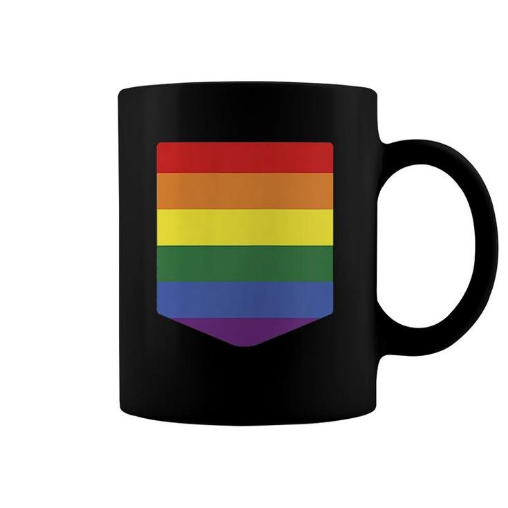 Pocket Rainbow Flag Print Retro Gay Lgbt Pride Month Support  Coffee Mug