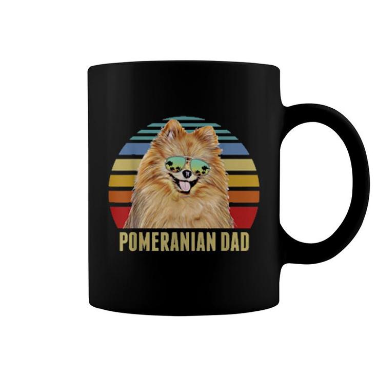 Pomeranian Best Dog Dad Ever Retro Sunset Beach Vibe  Coffee Mug