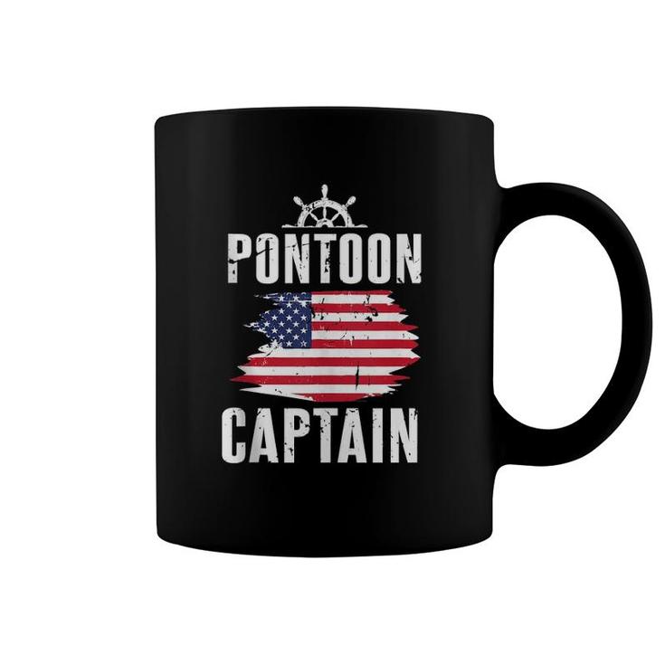 Pontoon Captain Flag Of America Sailor Fisherman Dad Coffee Mug