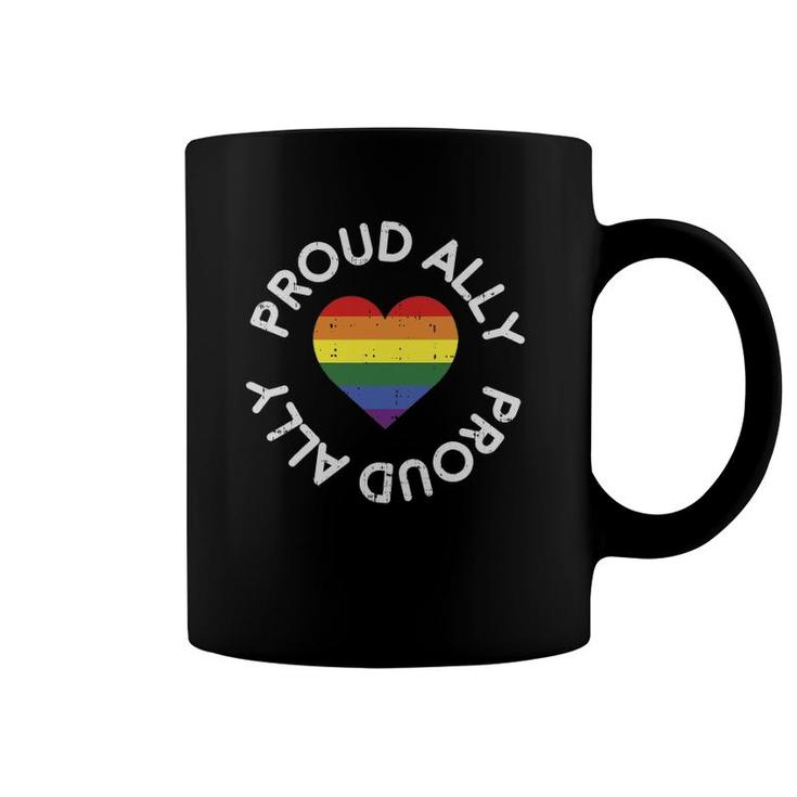 Proud Ally Funny Rainbow Heart Gay Lgbt Pride Support Gift Coffee Mug