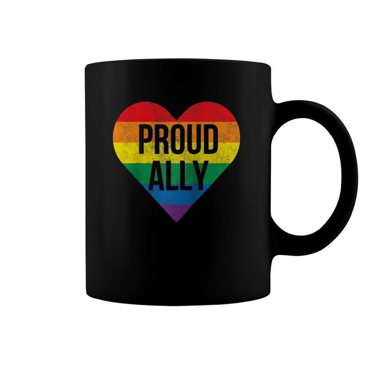 Proud Ally Gay Pride Month Lgbtq Flag Cute Heart Vintage Raglan Baseball Tee Coffee Mug