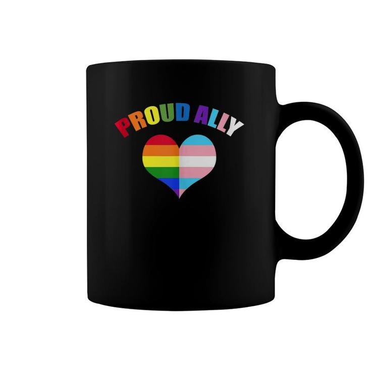 Proud Ally Lgbt-Q Gay Pride Transgender Heart Rainbow  Coffee Mug