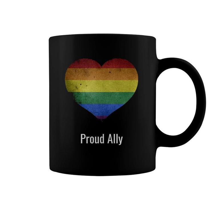 Proud Ally Rainbow Vintage Lgbtq Gay Pride Parade Women Men  Coffee Mug