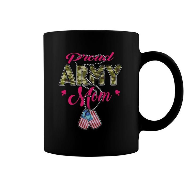 Proud Army Mom Us Flag Camo Dog Tags Military Mother  Coffee Mug