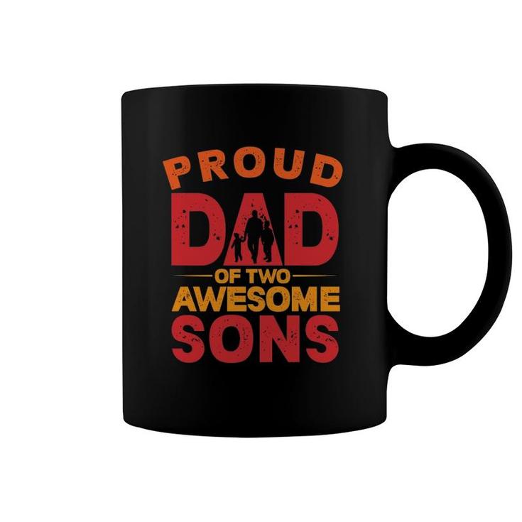 Proud Dad Of Two Awesome Sons Father's Day Dad And Sons Silhouette Retro Coffee Mug