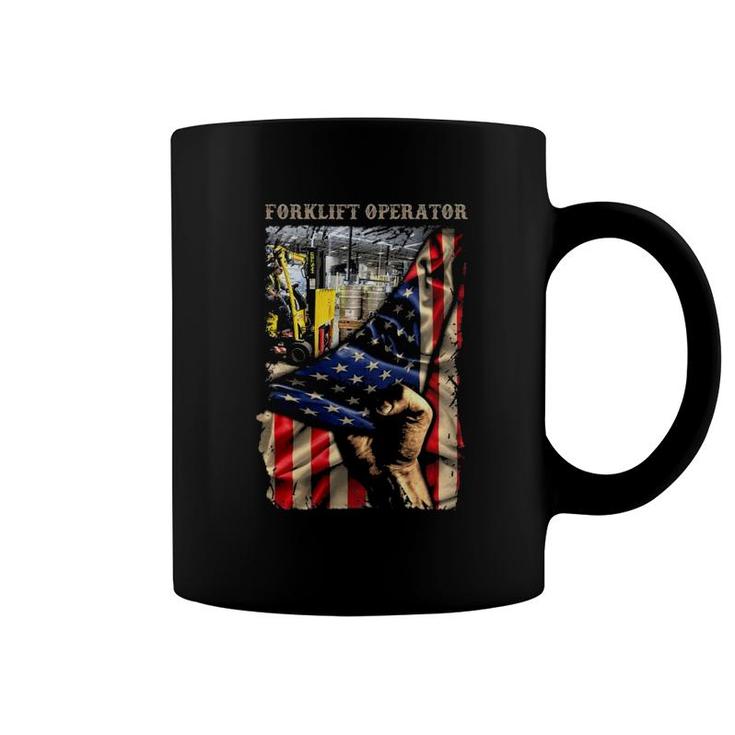Proud Forklift Operator American Flag Love Forklift Operator Coffee Mug ...