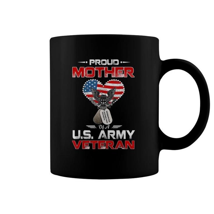 Proud Mother Of A Us Army Veteran American Flag Heart And Dog Tags Version Coffee Mug