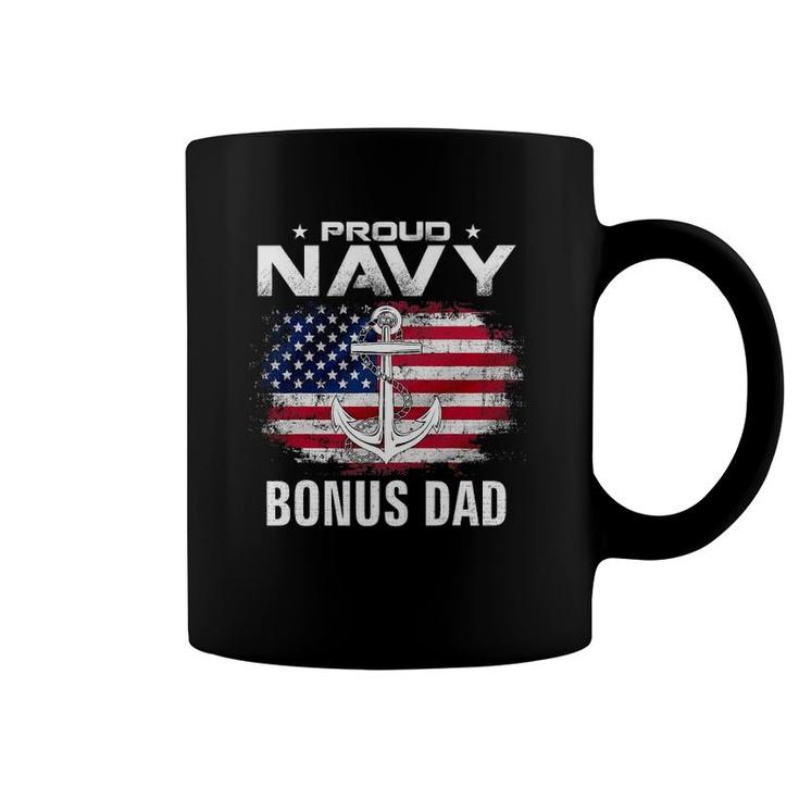 Proud Navy Bonus Dad With American Flag For Veteran Gift Coffee Mug