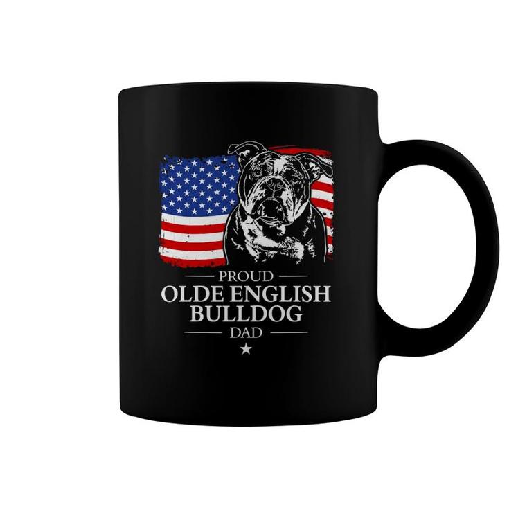 Proud Olde English Bulldog Dad American Flag Patriotic Dog  Coffee Mug
