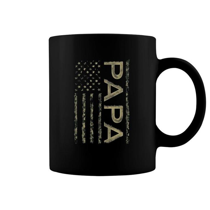 Proud Papa Father's Day Camouflage American Flag 4Th Of July Coffee Mug