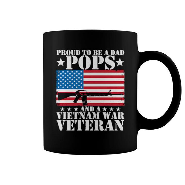 Proud To Be A Dad Pops And A Vietnam War Veteran Usa Flag  Coffee Mug