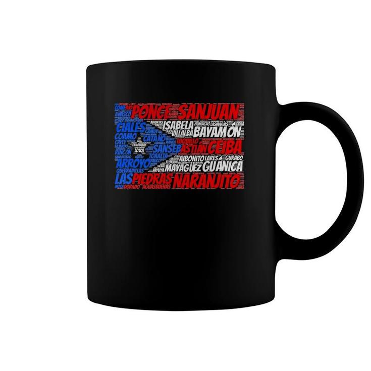Puerto Rican Flag With Towns And Cities Of Puerto Rico Gift Coffee Mug