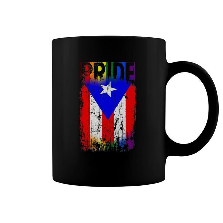 Puerto Rico Rican Gay Pride Flag Lgbtq Boricua Distressed Coffee Mug