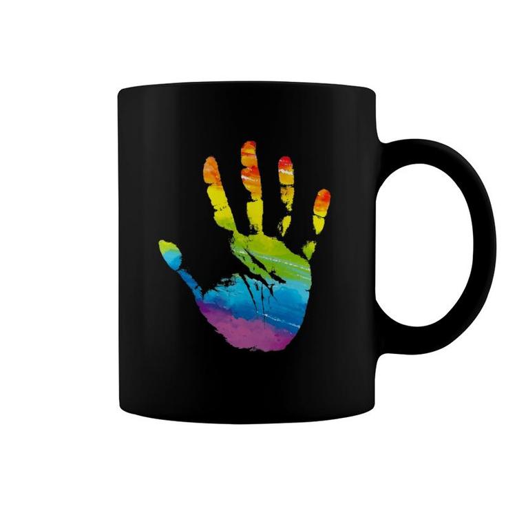 Rainbow Hand Print Lgbt Gay Pride Month Parade Women Men Coffee Mug