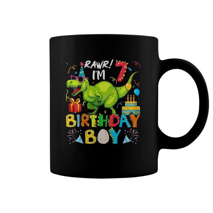 Rawr I'm 7Th Birthday Boy Dinosaurrex 7 Years Old Coffee Mug