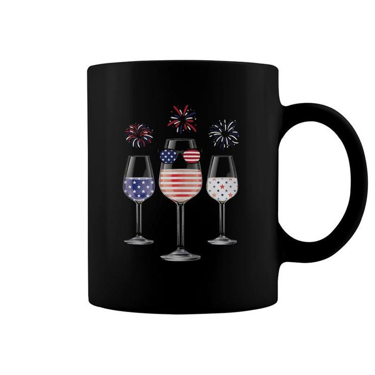 Red White Blue Wine Glasses American Flag Happy 4Th Of July  Coffee Mug