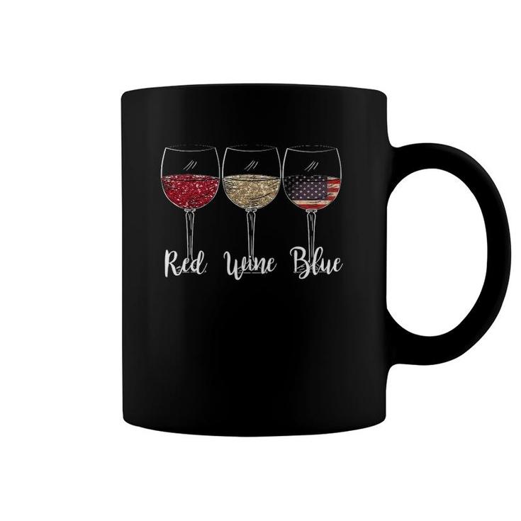 Red Wine Blue Wine Glasses Usa Flag 4Th Of July Patriotic Coffee Mug