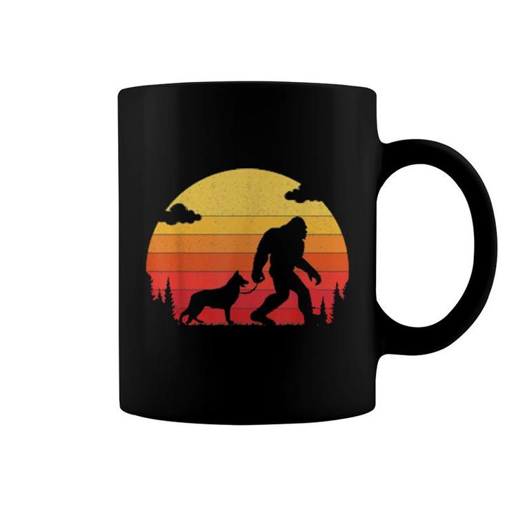 Retro Bigfoot Silhouette Walking German Shepherd Dog  Coffee Mug