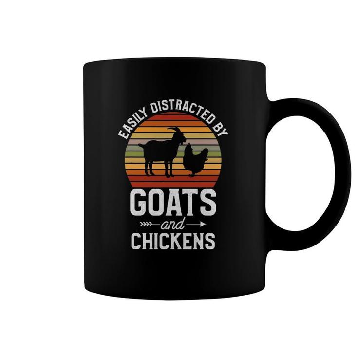 Retro Easily Distracted By Goats And Chickens Farm Animals Coffee Mug