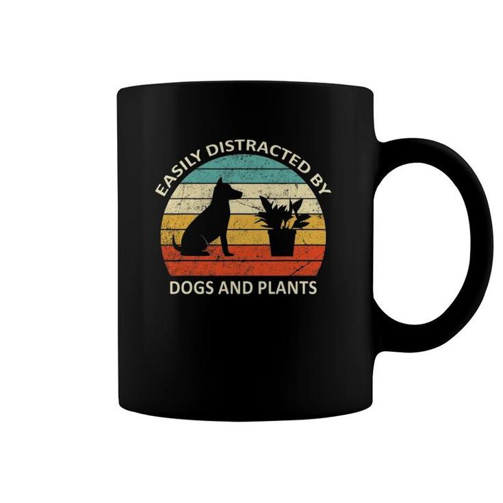 Retro Pet Dog Plant Lover Easily Distracted By Dogs & Plants Coffee Mug
