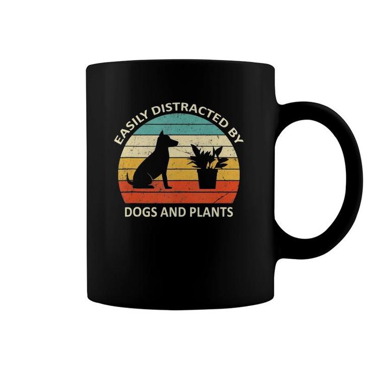 Retro Pet Dog Plant Lover Easily Distracted By Dogs And Plants  Coffee Mug