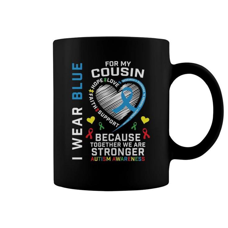 Ribbons Puzzle I Wear Blue For My Cousin Autism Awareness Pullover Coffee Mug