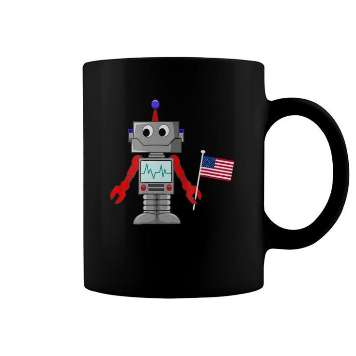 Robot With American Flag Boys 4-12 For 4Th Of July Coffee Mug