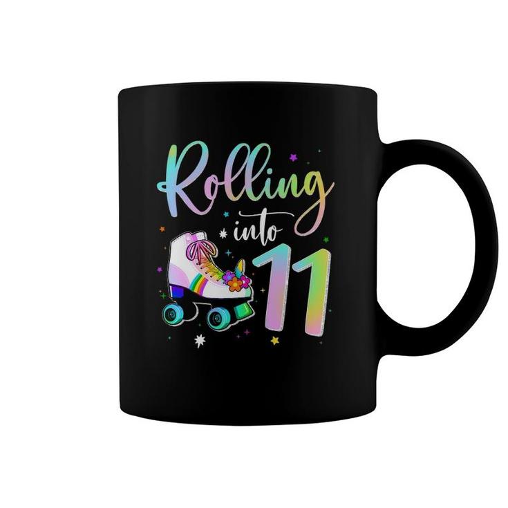 Rolling Into 11 Years Old Birthday Cute Skating Girl Coffee Mug