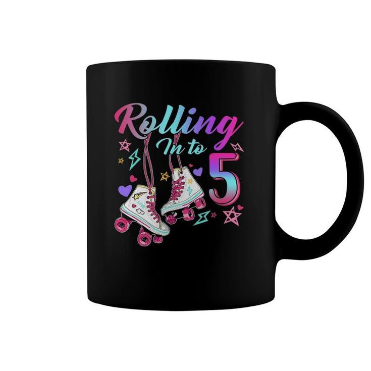 Rolling Into 5Th Birthday Roller Skates 5 Years Old Rolling Coffee Mug