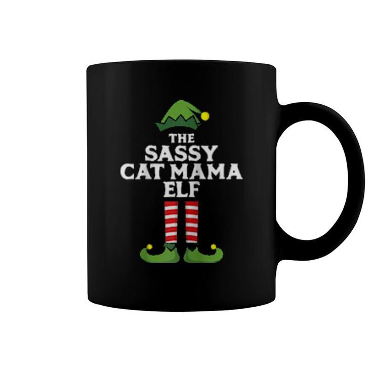 Sassy Cat Mama Elf Matching Family Group Couple Pajama  Coffee Mug