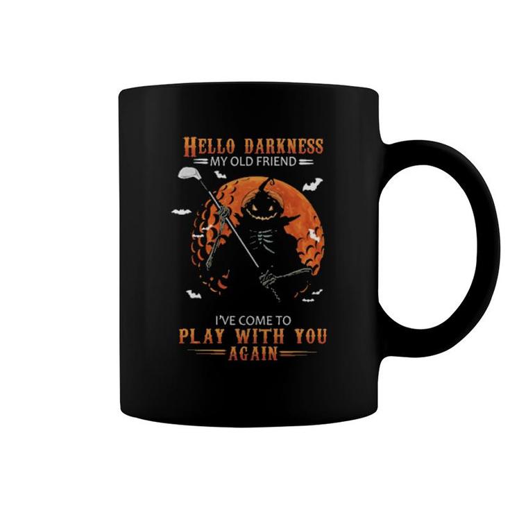 Skeleton Pumpkin Play Golf Hello Darkness My Old Friend I've Come To Play With You Again  Coffee Mug