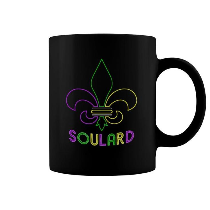 Soulard Mardi Gras Neon Sign With Fleur De Lis Coffee Mug