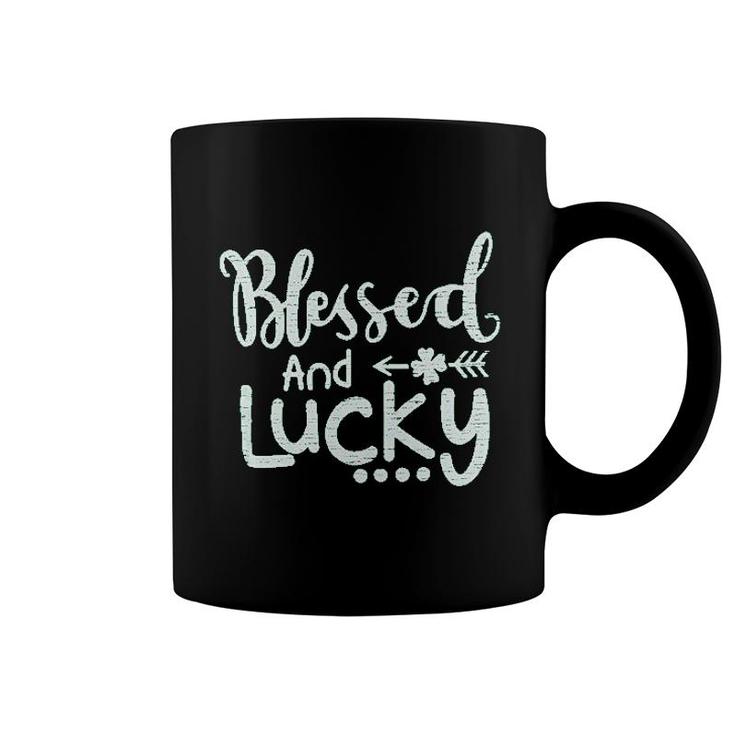 St Patrick's Day  Women Green Shamrock  Blessed And Lucky Coffee Mug