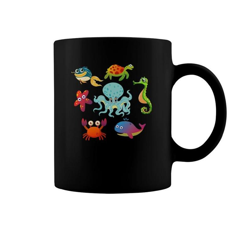 Starfish Crab Whale Octopus Sea Animals Print Toddlers Gift Coffee Mug