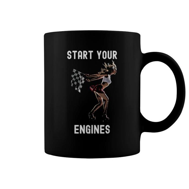 Start Your Engines Hot Race Girl Flagger Car Guy Design Coffee Mug Mazezy