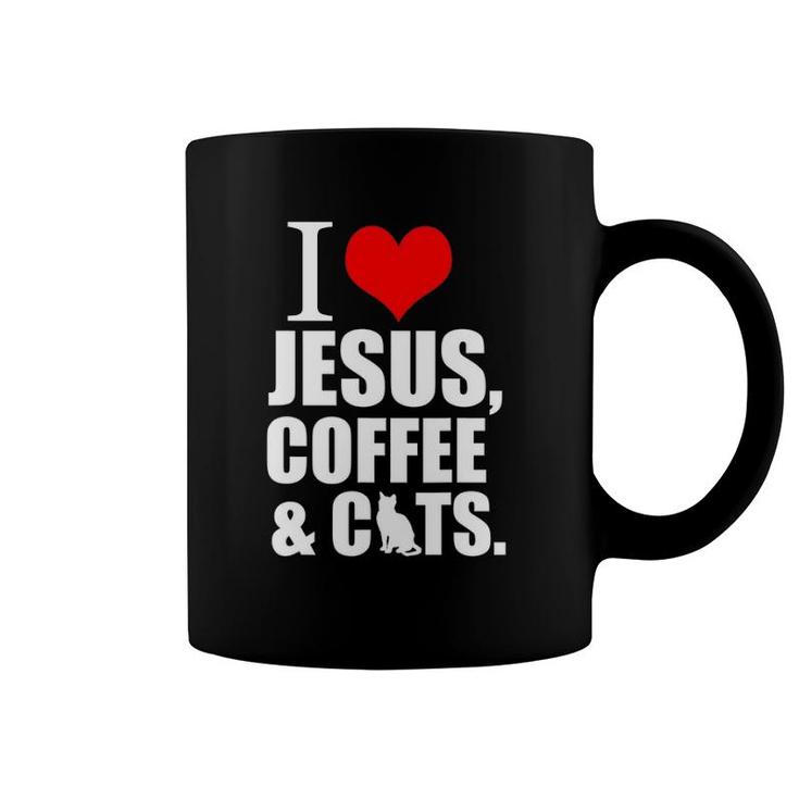 Storecastle I Love Jesus Christian Coffee And Cats Gift Coffee Mug