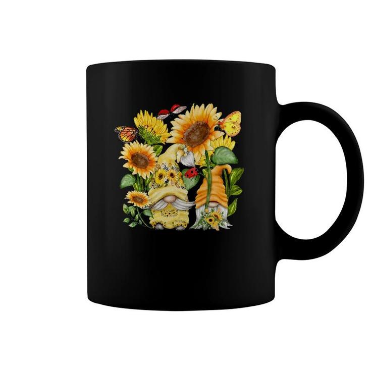Sunflower Gnome Butterfly & Ladybug For Gardeners - Floral Coffee Mug