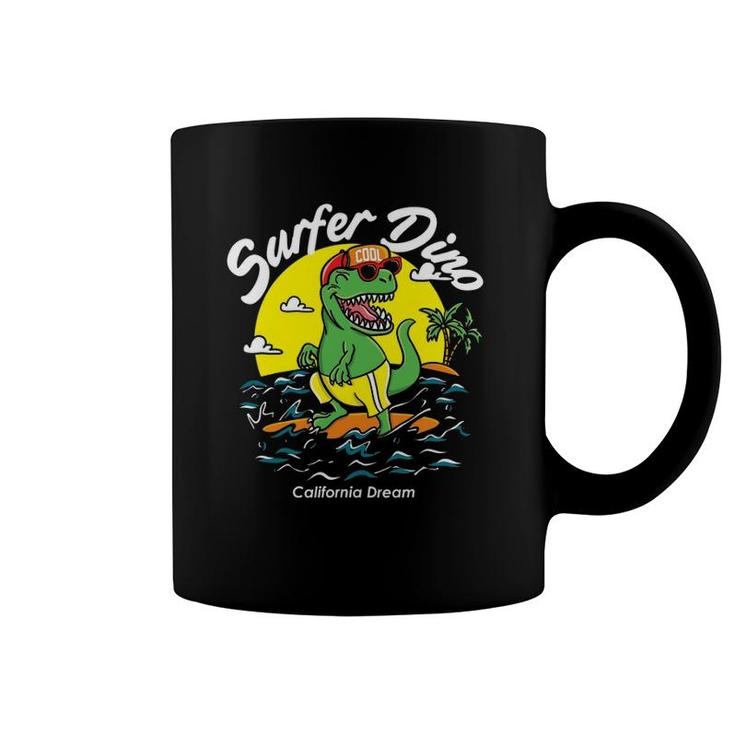 Surfer Dino Cali Surfingrex Dinosaur Surfing Gift Coffee Mug