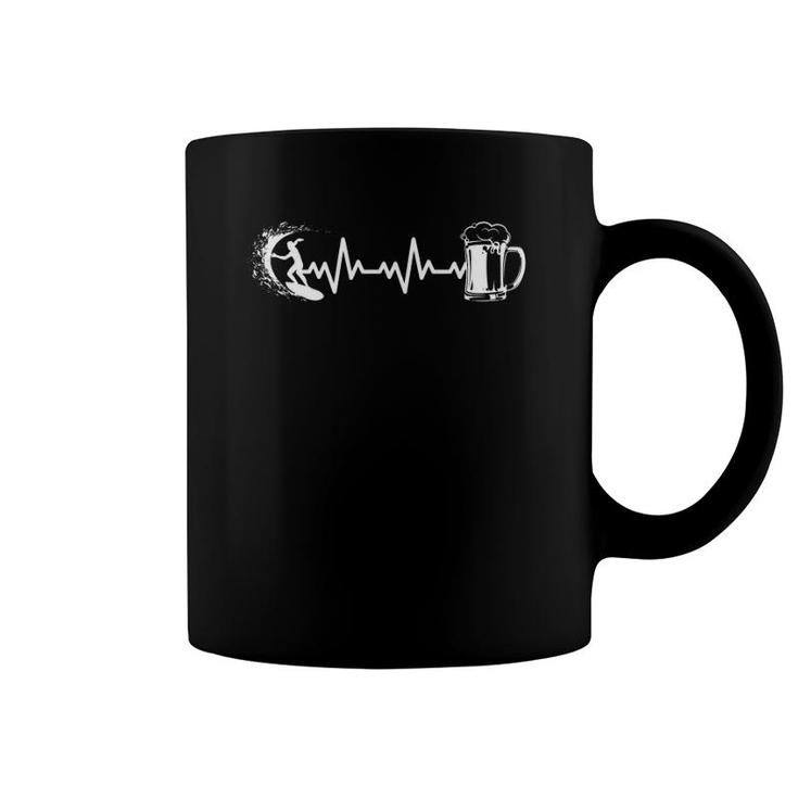 Surfing - Heartbeat Ekg Surfboard Beach Ocean Waves Surfer Coffee Mug ...