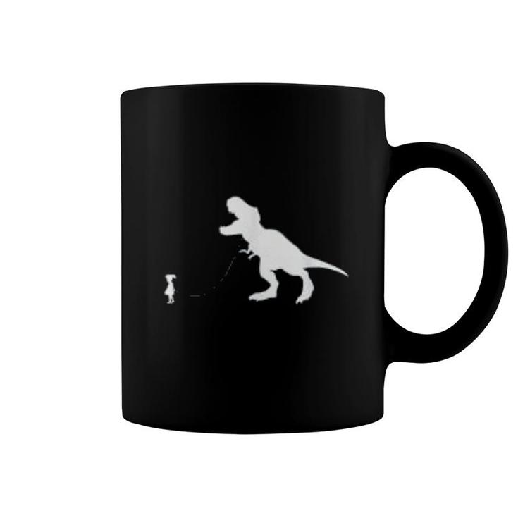 T Rex Dinosaur Pet On A Leach Led By A Girl Coffee Mug
