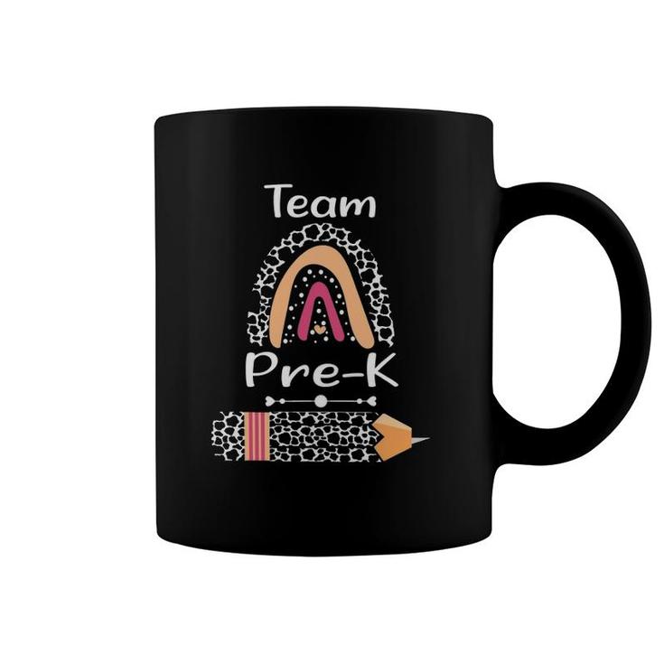 Team Pre-K Teacher Squad Cow Print Pattern Rainbow Coffee Mug