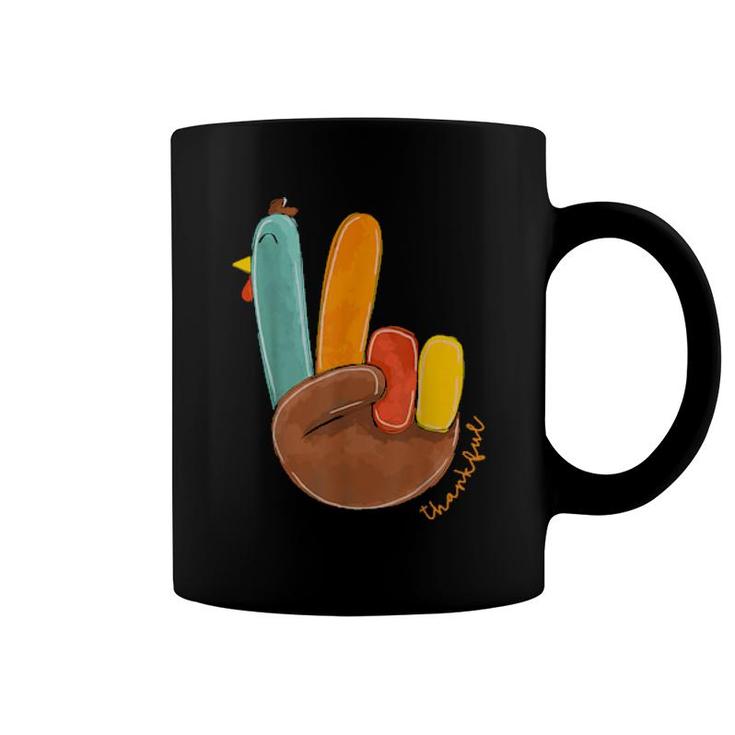 Thanksgiving Thankful Turkey Peace Hand Sign, Thanksgiving  Coffee Mug