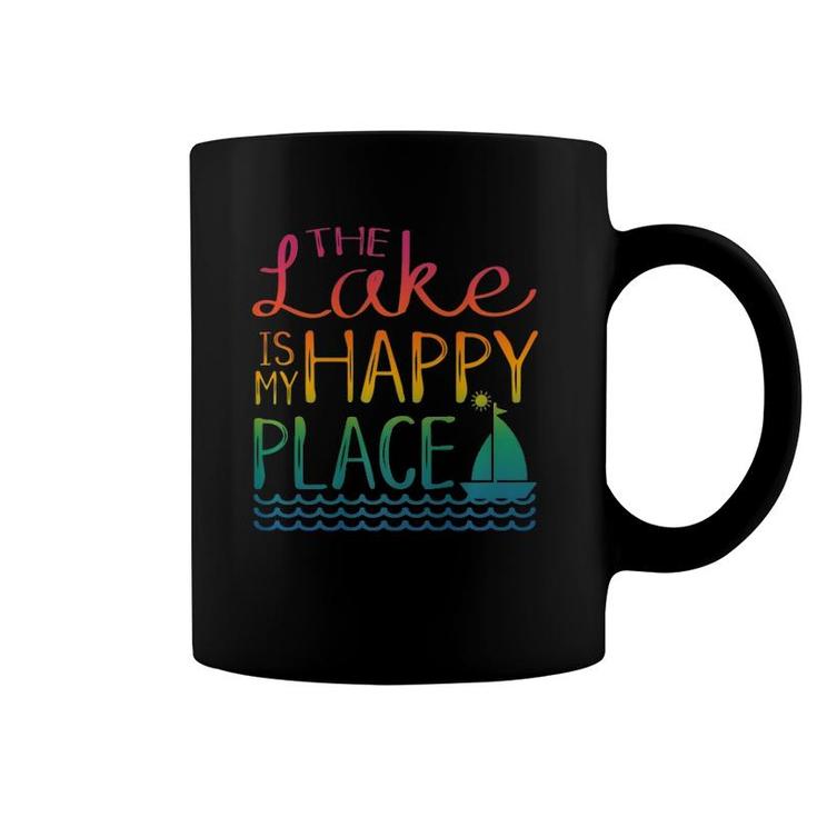 The Lake Is My Happy Place Sailboat Novelty Coffee Mug