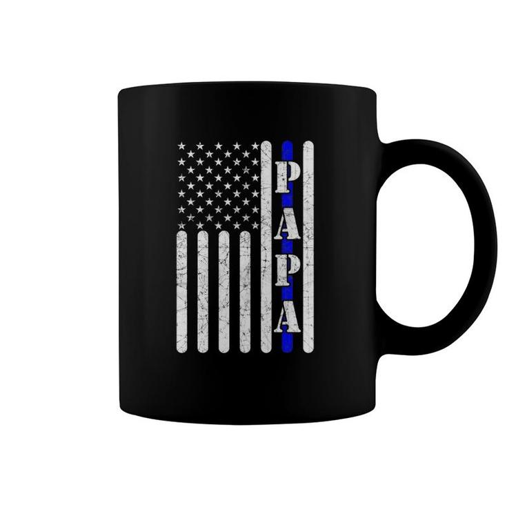 Thin Blue Line Papa Vintage Police American Flag Father's Day Coffee Mug