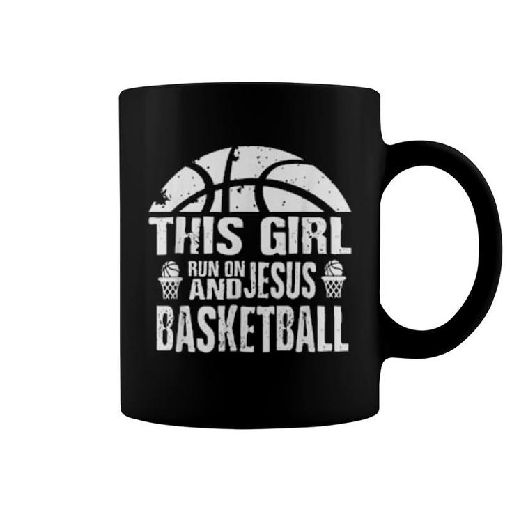This Girl Run On Jesus And Basketball Black  Coffee Mug