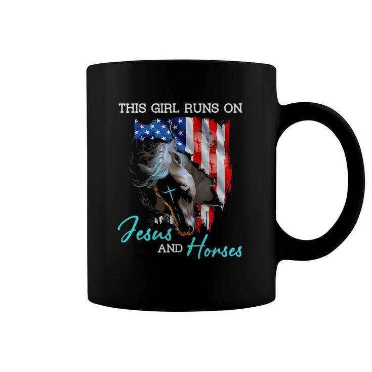 This Girl Runs On Jesus And Horses American Flag Coffee Mug