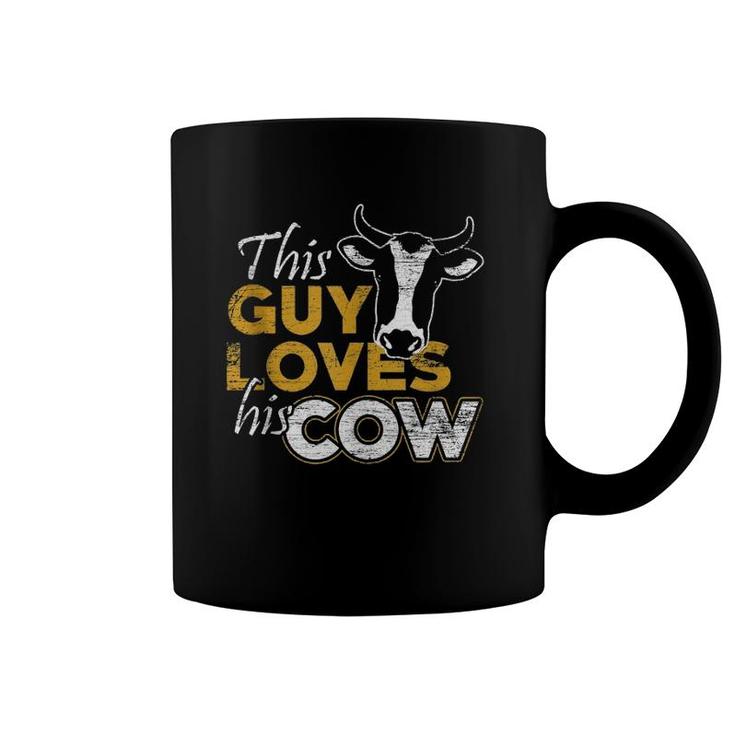 This Guy Loves His Cow - Men Farmer Vintage Cowboy  Coffee Mug