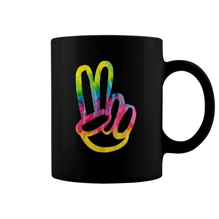Tie Dye 60S 70S Hippie Halloween Costume Finger Peace Sign Coffee Mug