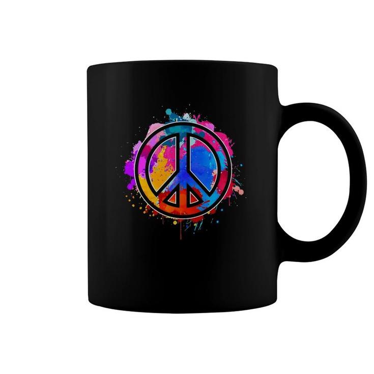 Tie Dye Flowered Peace Sign Graphic Hippie 60S 70S Retro Coffee Mug